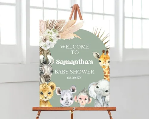 Vista 13 de Letrero de bienvenida de baby shower, cartel de bienvenida de baby shower, cartel de bienvenida de safari para baby shower, cartel de bienvenida