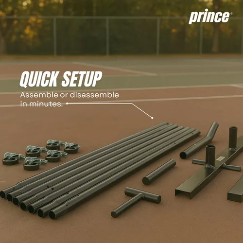 Vista 5 de Prince - Red de pickleball de cancha completa + ruedas, fácil de transportar, ideal para montar canchas en cualquier lugar (azul)