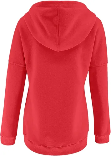 Vista 5 de Sudadera tipo túnica para mujer, sudadera con capucha para mujer, casual, con botones, manga larga, con bolsillo