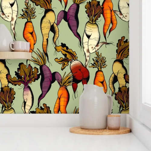 Vista 8 de Spoonflower Carrot Butts - Papel tapiz para despegar y pegar