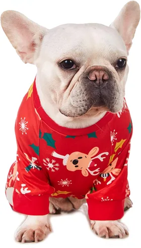 Vista 4 de Camisa de Navidad de Reno para Perro, Ropa para Mascotas, 100% Algodón, Pijamas para Cachorros, Disfraces de Navidad para Perros (S)