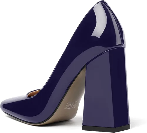 Vista 7 de MERRORI Zapatos de tacón alto y grueso para mujer, con puntera cuadrada, 4 pulgadas