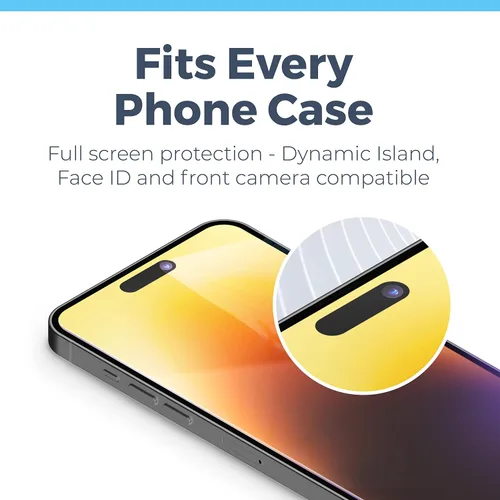 Vista 5 de Power Theory [Paquete de 2 protectores de pantalla para iPhone 14 Pro Premium inastillable de vidrio templado [dureza 9H], marco fácil de instalar