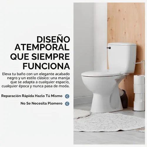 Vista 4 de Palanca de inodoro Qualihome negra - Palanca de descarga de inodoro de montaje frontal de color negro mate - Reemplazo universal - Diseño duradero