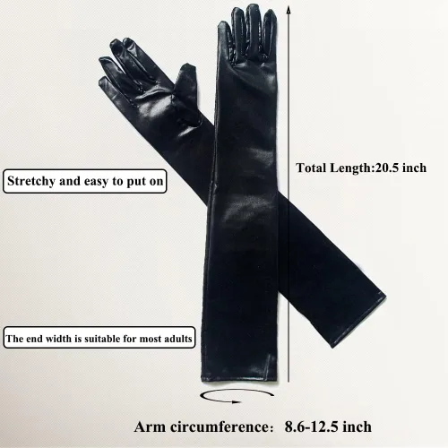 Vista 6 de Guantes largos elásticos para mujer, longitud del codo de 21 pulgadas, guante de cuero y satén para fiesta de ópera