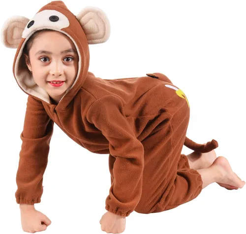 Vista 4 de Mono de mono para niños, niñas, mono de animal, traje de Navidad para niños pequeños con accesorios de plátano