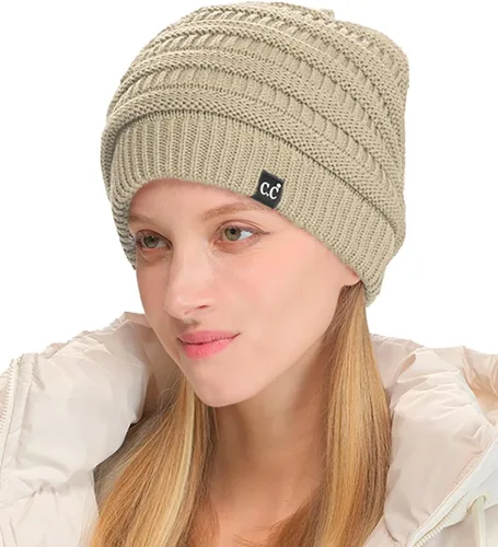Vista 27 de C.C Winter Oversized Beanie Hat with Fuzzy Lining – Thick Knit Thermal Beanie for Cold Weather, Soft Warm Fleece Lined Cap