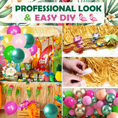 Vista 5 de Luau - Decoraciones para fiesta de cumpleaños, 321 piezas, suministros de fiesta hawaiana tropical Aloha para verano, playa, vacaciones, juego