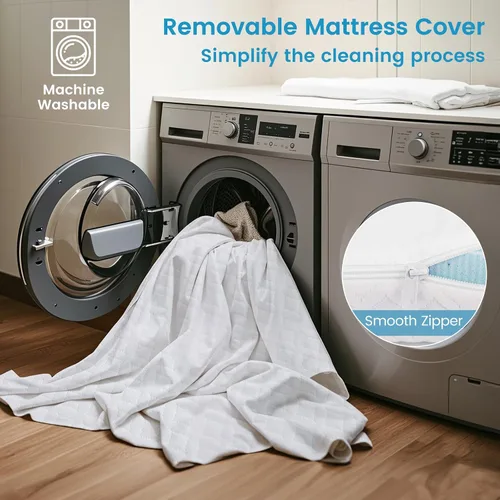 Vista 5 de Giantex Cubrecolchón de espuma viscoelástica individual de 3 pulgadas, cubrecolchón con infusión de gel refrescante con funda extraíble
