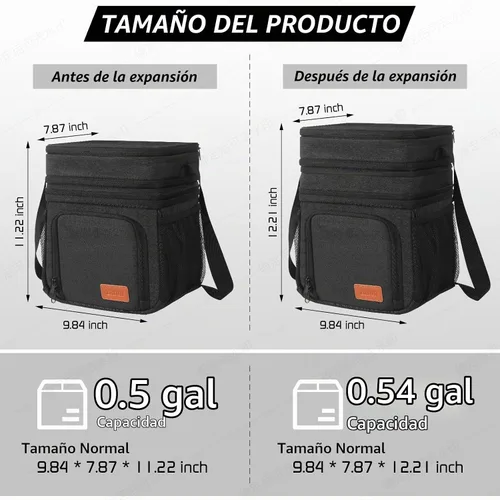 Vista 5 de ZRSUN Lonchera térmica para mujeres y hombres, lonchera reutilizable de 3 capas para mujer, lonchera expandible reutilizable resistente al agua