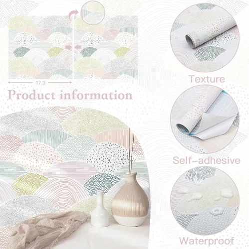 Vista 3 de Papel tapiz autoadhesivo para despegar y pegar, papel de contacto de puntos/líneas, lindo papel tapiz colorido de 15.5 x 78.7 pulgadas, extraíble