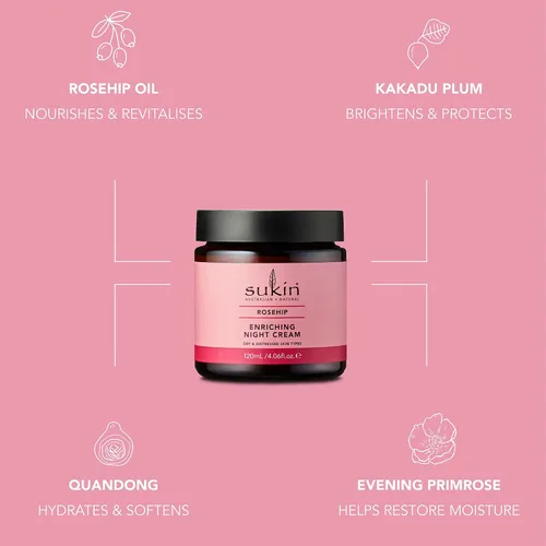 Vista 4 de sukin Crema de noche enriquecedora de rosa mosqueta para mujer - 4.06 oz Crema