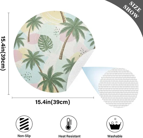Vista 4 de Painted Palm Trees Tropical Leaves Placemat, Non Slip Heat Resistant Dinner Mat for Kitchen one sizex1