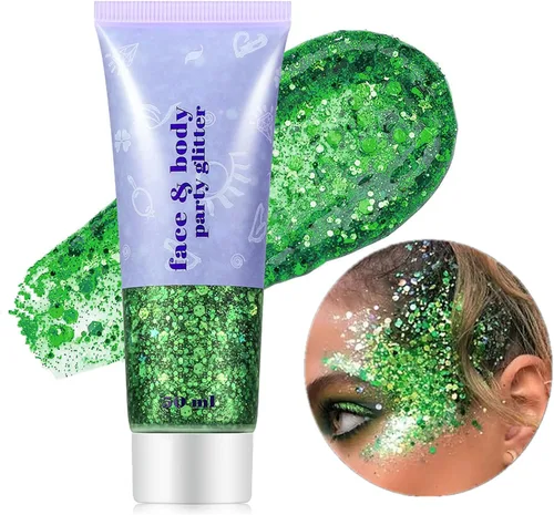 Vista 35 de Go Ho Brillantina azul para rostro y cuerpo, pintura facial azul de Halloween, gel brillante de sirena, lentejuelas gruesas holográficas para ojos