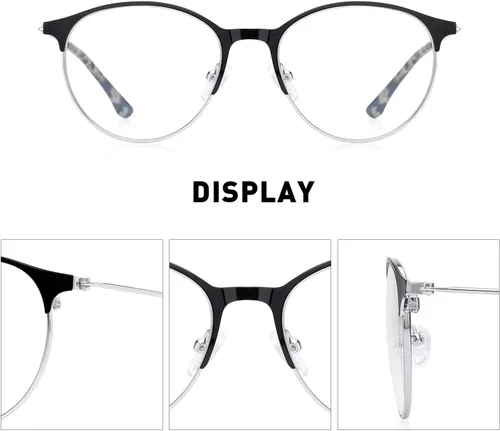 Vista 3 de MERRY'S Retro Redondo Azul Luz Bloqueando Gafas Hipster Metal Marco Mujeres Gafas