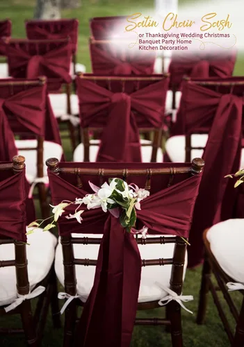 Vista 8 de 60 bandas de satén color burdeos para silla, diseño de lazos, para decoración de sillas de Acción de Gracias, boda, Navidad, banquetes, fiestas