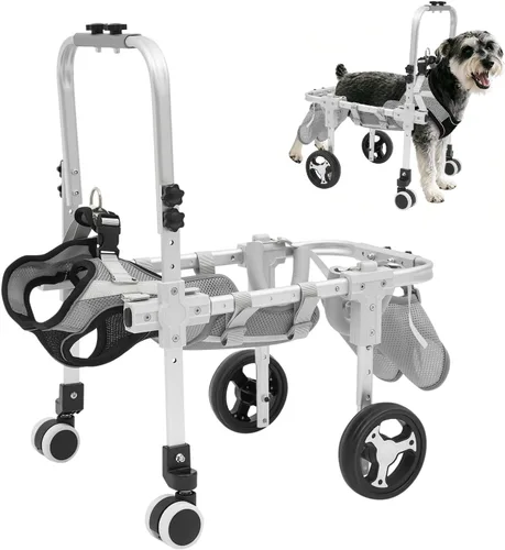 Vista 10 de Silla de ruedas ajustable para patas traseras, cochecito de perro de 4 ruedas con asa, silla de ruedas ligera para mascotas discapacitadas, patas