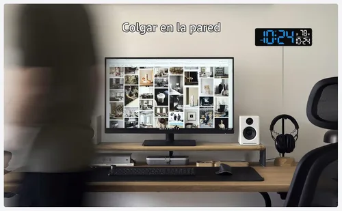 Vista 7 de Reloj de pared LED digital grande con fecha, temperatura, brillo automático, DST automático Gran reloj digital para dormitorio, escritorio, aula