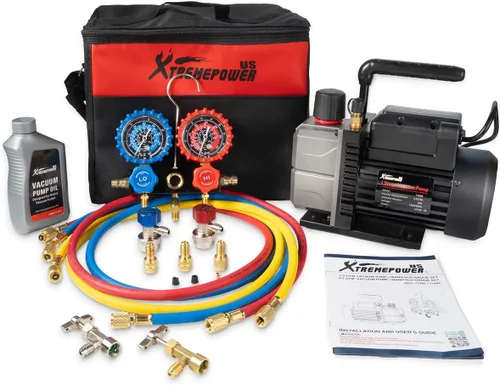 Vista 9 de Aire bomba de aspiradora Xtremepowerus HVAC – A/C refrigeración kit colector ac gauge set