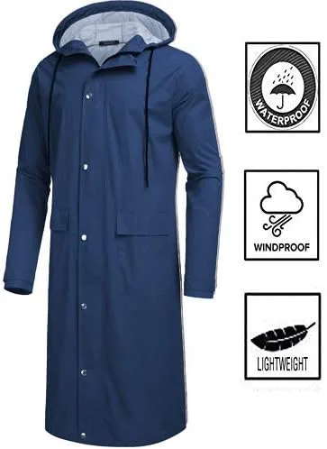 Vista 2 de COOFANDY Chaqueta impermeable para hombre con capucha impermeable ligera activa larga