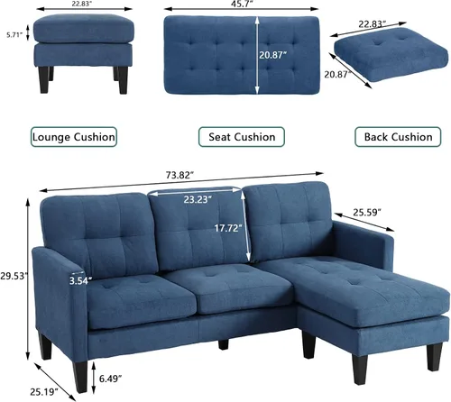 Vista 2 de Sofá ajustable en forma de L, azul, estilo nórdico