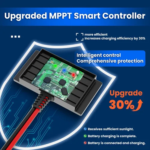 Vista 2 de POWOXI Cargador de Mantenimiento Solar Magnético de 10W 12V para Batería por Goteo, Controlador de Carga Inteligente MPPT Integrado, Cargador Solar