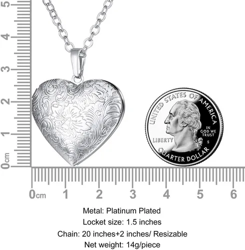 Vista 6 de U7 Custom Photo Locket Necklace - Oval & Heart Shaped Locket - GoldSilverRose Gold Personalized Image Necklaces for Women