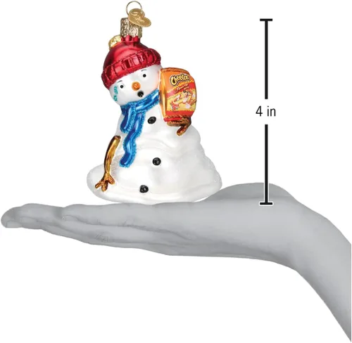 Vista 4 de Old World Christmas Flamin' Hot Cheetos - Adorno de cristal soplado para árbol de Navidad, decoración navideña hecha a mano, colección de muñeco