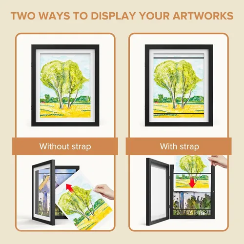 Vista 4 de Paquete de 2 marcos de arte para niños, marcos de obras de arte para niños, intercambiables de 8 x 10.5 pulgadas con paspartú y 9 x 12 pulgadas sin
