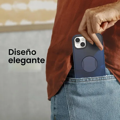 Vista 3 de OtterBox Funda OtterGrip Symmetry Series para iPhone 14 Plus (solamente) - BLUE STORM (azul), agarre integrado, funda elegante, se ajusta a MagSafe