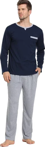 Vista 4 de Lovasy Conjunto de pijama de algodón para hombre, camisas de manga larga y pantalones a cuadros, ropa de dormir suave