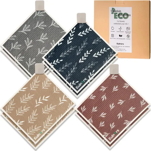 Vista 11 de Eulnars - Toallas de papel reutilizables, paquete de 8 paños de cocina suecos con 3 clips, negro y blanco, algodón, 200 lavados Negro Blanco