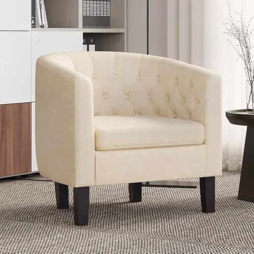 Vista 19 de BELLEZE Sillas de acento negras para sala de estar, elegante silla de brazo tapizada con respaldo capitoné en forma de barril, silla de club