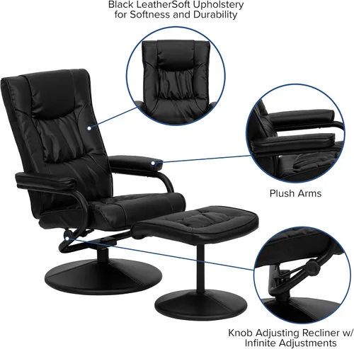 Vista 7 de Flash Furniture Rachel - Silla reclinable de LeatherSoft contemporánea multiposición con otomana, silla reclinable giratoria de 360 grados y juego
