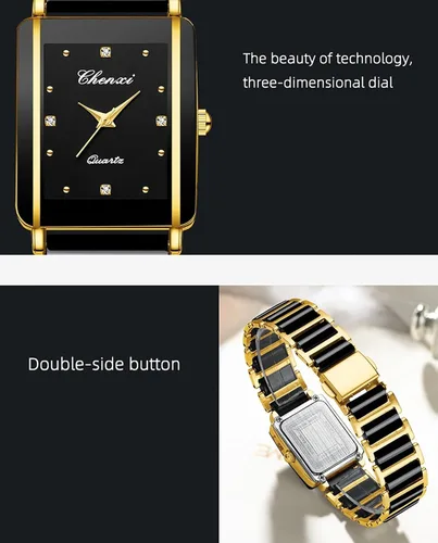Vista 5 de Gosasa Relojes vintage para parejas hombres y mujeres, reloj de cuarzo a juego cuadrado de cerámica para él y para ella, conjunto de relojes de par