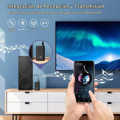 Vista 2 de Receptor transmisor Bluetooth 2 en 1, adaptador Bluetooth auxiliar para automóvil, adaptador de audio inalámbrico de 0.138 in, sistema de audio