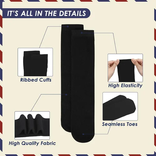 Vista 4 de American Trends Calcetines altos hasta la rodilla para niños y niñas, uniforme escolar, calcetines de vestir, calcetines largos de tubo sin
