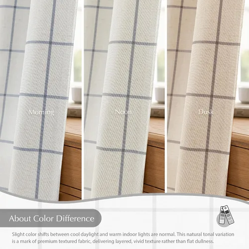 Vista 8 de DriftAway 2 paneles cortinas de lino a cuadros 100% opacas de doble capa cortinas para dormitorio de 96 pulgadas de largo estilo granja con Gris