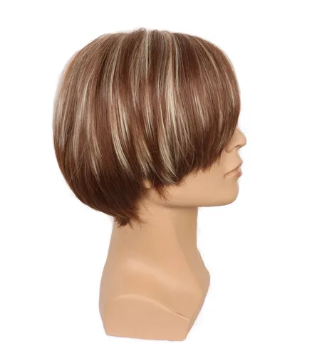 Vista 2 de Yuehong corto pelo marrón recto pelucas resistente al calor anime traje Cosplay peluca