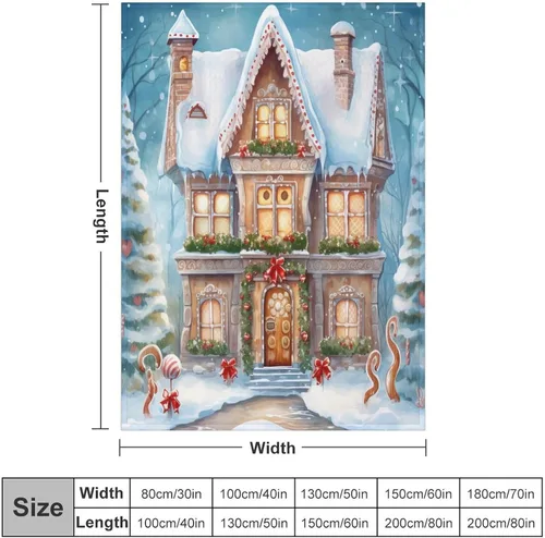 Vista 2 de Mantas suaves y mantas para sofá, casa de Navidad y pan de jengibre, manta de microfibra suave y acogedora manta de microfibra para hombre, casa