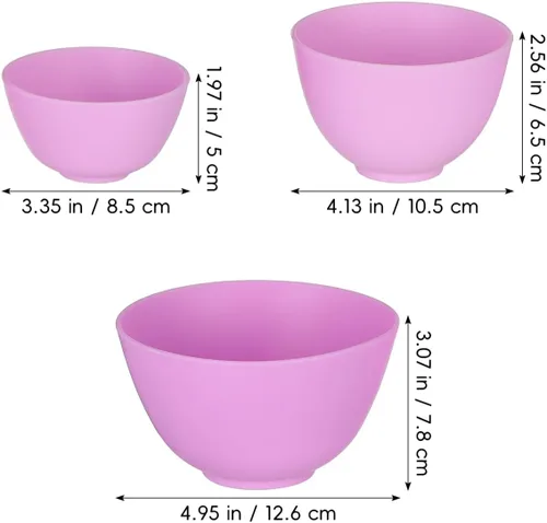 Vista 4 de Healifty Cuencos de silicona para teñir el cabello, paquete de 3 cuencos de preparación de 5 x 3.1 pulgadas, color morado, para máscaras faciales