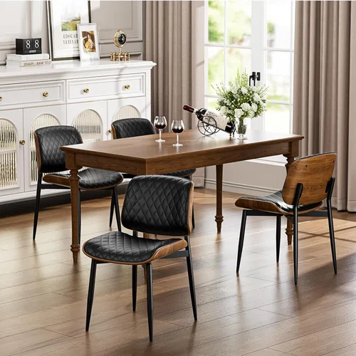 Vista 8 de YaFiti Juego de 2 sillas de comedor, sillas de comedor y cocina modernas de mediados de siglo, sillas tapizadas de piel sintética con diamantes
