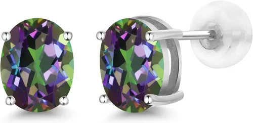 Vista 218 de Gem Stone King Aretes de oro de 14 quilates con piedra natal ovalada de 0.315 x 0.236 in Aretes de oro para mujer