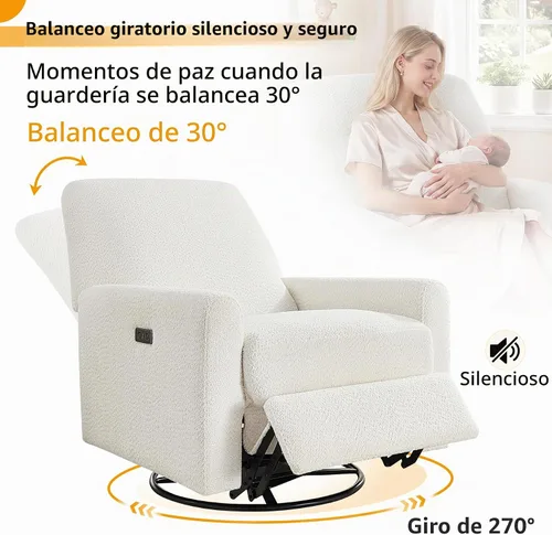 Vista 4 de VANOMi Silla reclinable mecedora eléctrica, deslizador giratorio de 270° Blanco