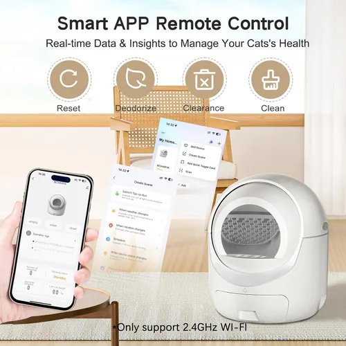 Vista 3 de Caja de arena autolimpiante, caja de arena automática con control de aplicación, protección de seguridad para eliminación de olores, gran capacidad