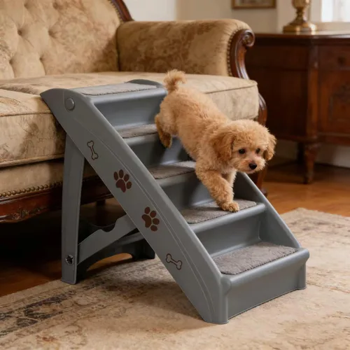Vista 9 de ZENY Escaleras plegables para perros, peldaños portátiles para interiores/exteriores para cama, sofá y automóvil, escaleras para mascotas