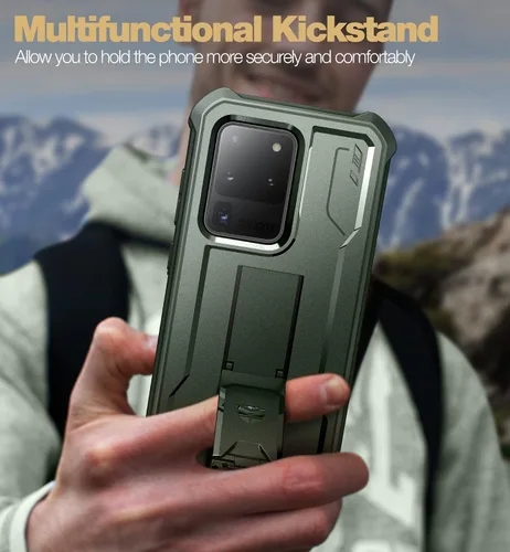 Vista 5 de Dexnor Funda de cuerpo completo para Samsung Galaxy S20 Ultra de 6.9 pulgadas, protector de pantalla y soporte integrados, protección de grado