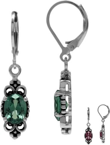 Vista 18 de Silvershake - Aretes de plata de ley 925 con piedra natal ovalada, 8 x 6 mm, acabado antiguo o bañados en oro amarillo, estilo balinés, con cierre