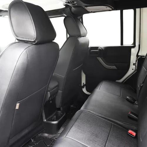 Vista 4 de OASIS AUTO Fundas de asiento de cuero personalizadas para Wrangler JK 2007-2017 (2007-2010 Wrangler de 2 puertas, negro)