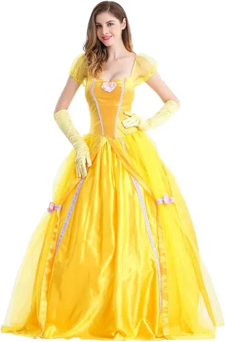 Vista 3 de IBTOM CASTLE Disfraz de princesa para mujer vestido largo de fiesta con guantes